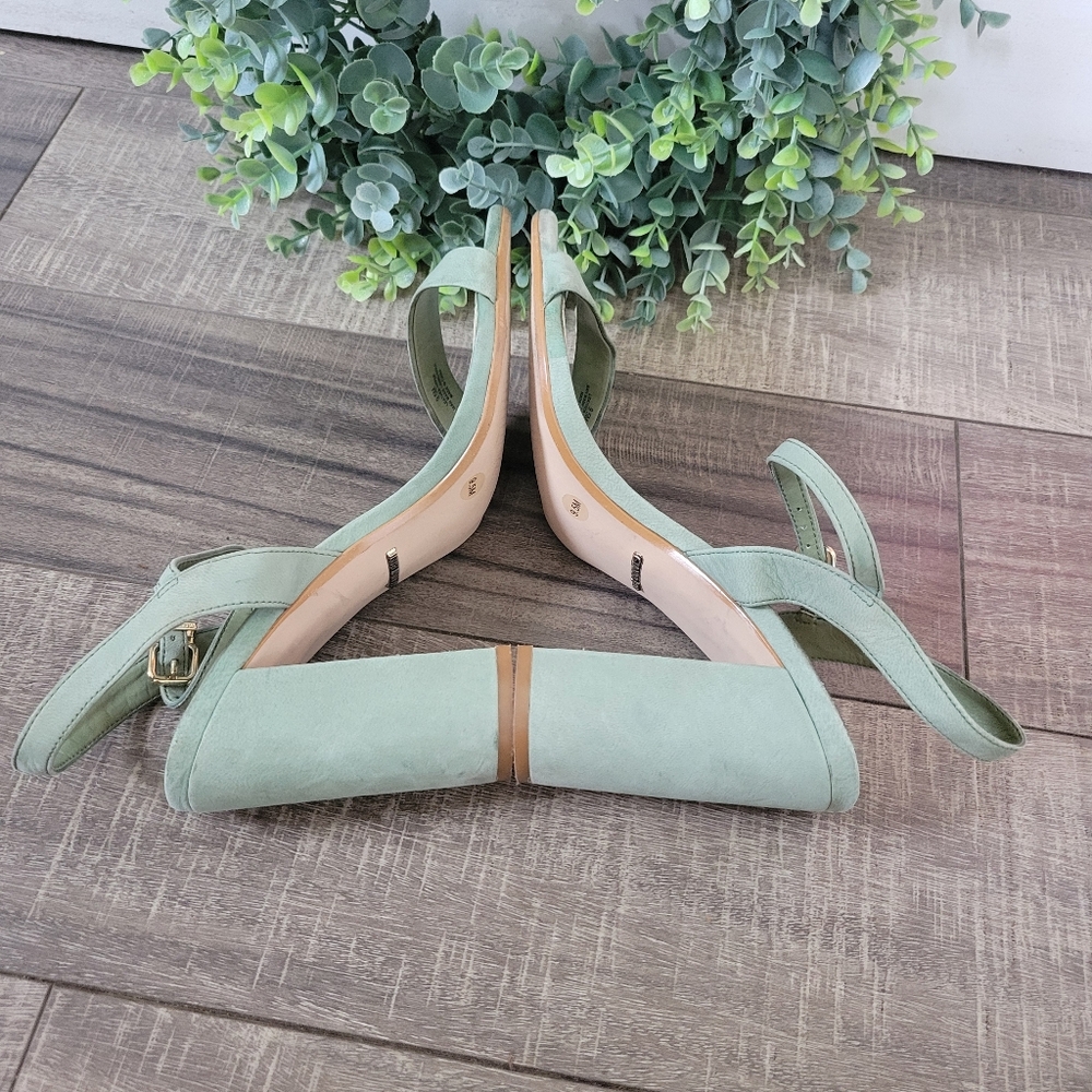 Gianni Bini McKaria Nubuck Leather Sage Green Block Heels Womens Size 9.5 - Picture 5 of 8